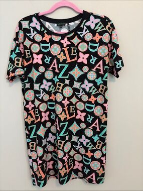 Tricotto Black with Pink & Mint Pattern A to Z Patterned Mini Dress